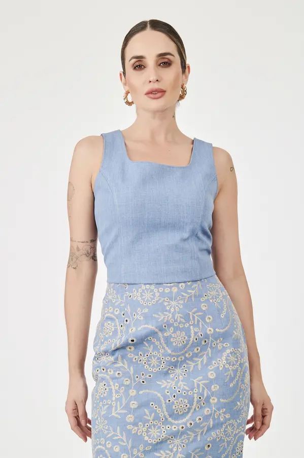 Top Alca Larga Denim Azul Sky