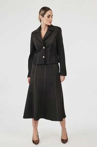 Saia Suede Recortes Preto