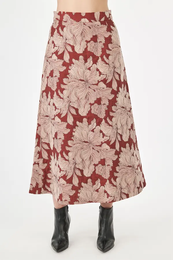 Saia Jacquard Floral Vermelho/palha