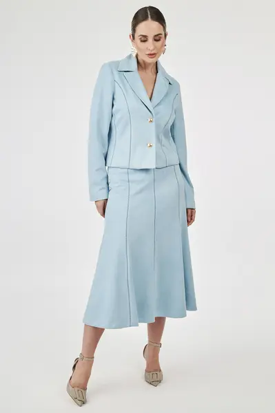Saia Suede Recortes Light Blue