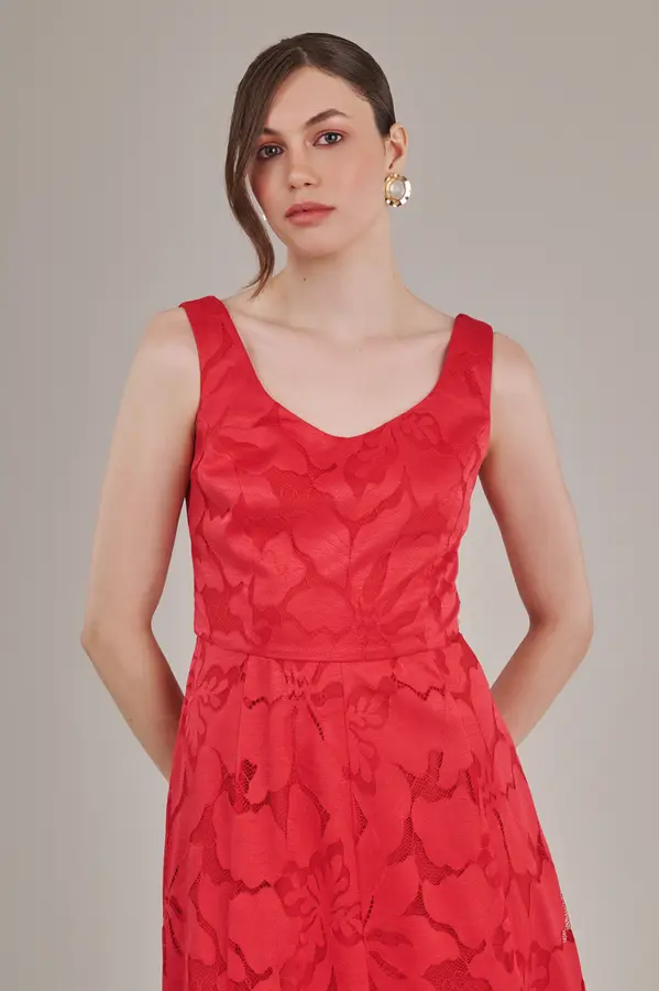 Vestido Lady Renda Floral Vermelho Rubi