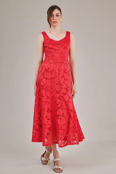 Vestido Lady Renda Floral Vermelho Rubi