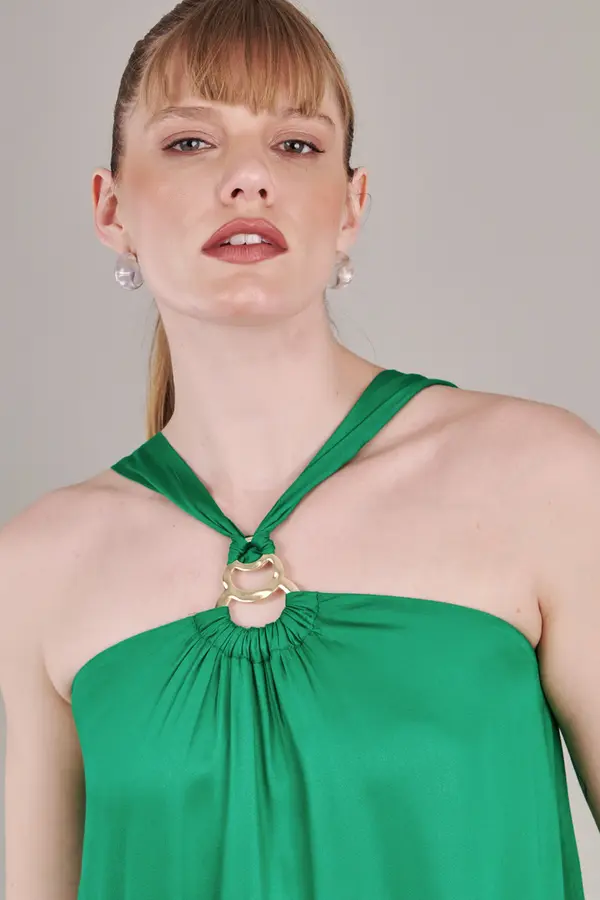 Vestido Decote Metal Esmeralda