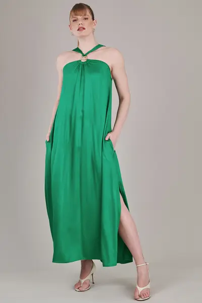 Vestido Decote Metal Esmeralda