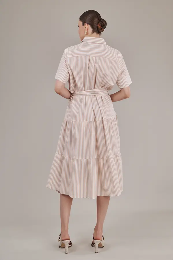 Vestido Chemise Listras Listra Bege