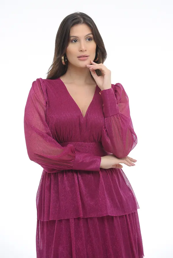 Vestido Tule Lurex Magenta