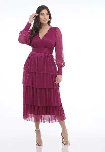 Vestido Tule Lurex Magenta