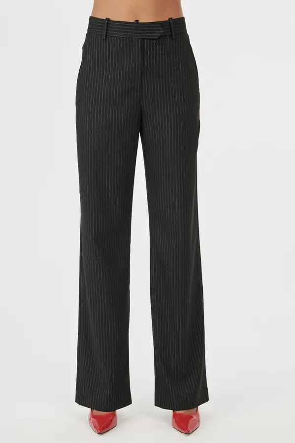 Calca Reta Risca Lurex Preto