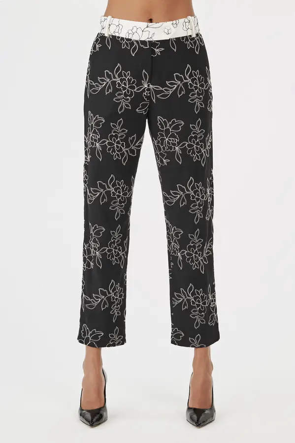 Calca Reta Bordada Duo Preto/branco