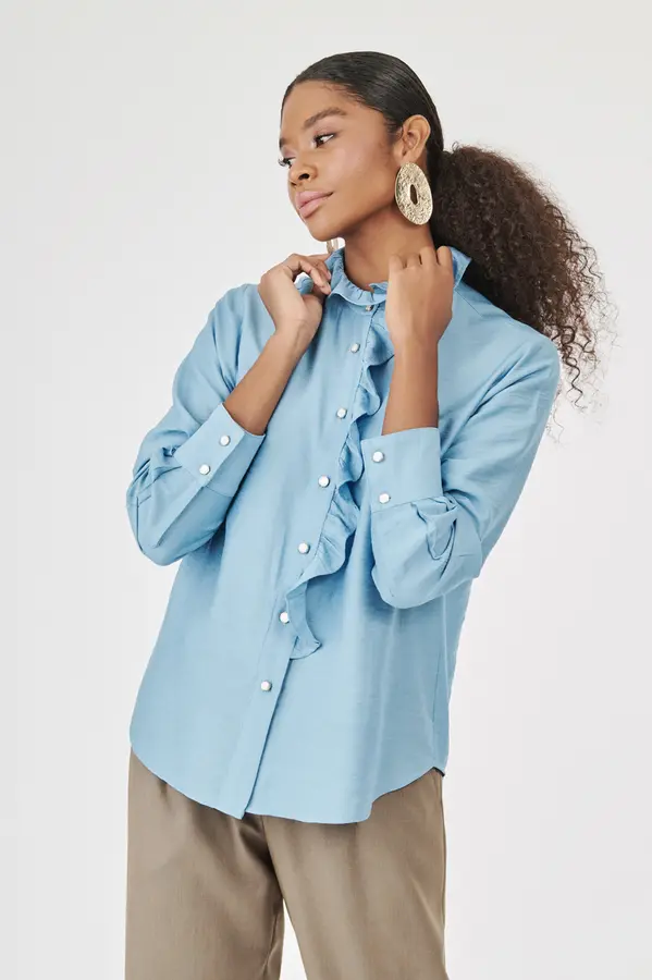 Camisa Babados Azul Sky