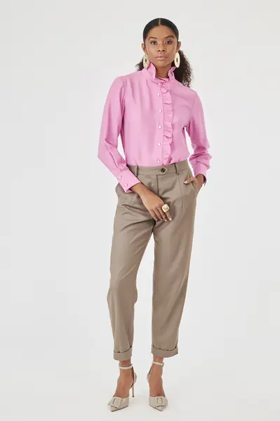 Camisa Babados Rosa Malva
