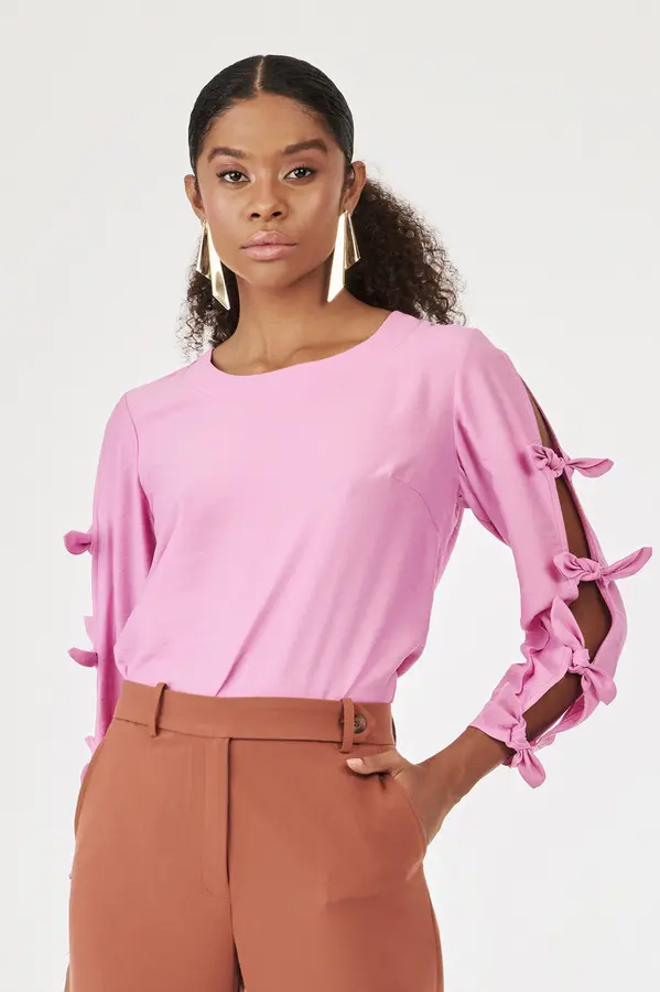 Blusa Manga Lacos Rosa Malva