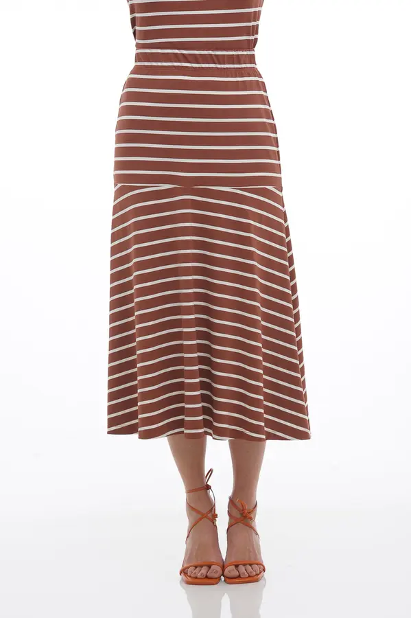 Saia Listras Crepe Marrom/branco