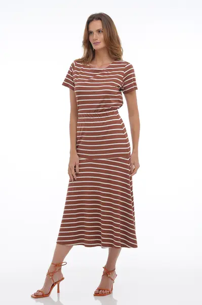 Saia Listras Crepe Marrom/branco
