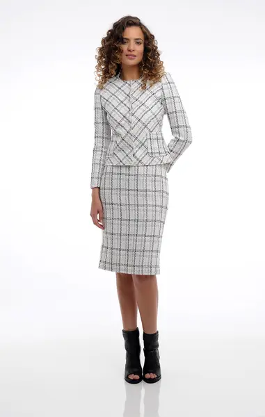 Casaqueto Tweed Xadrez Off White/preto