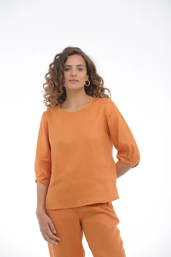 Blusa Mangas com Pregas Coral Gold