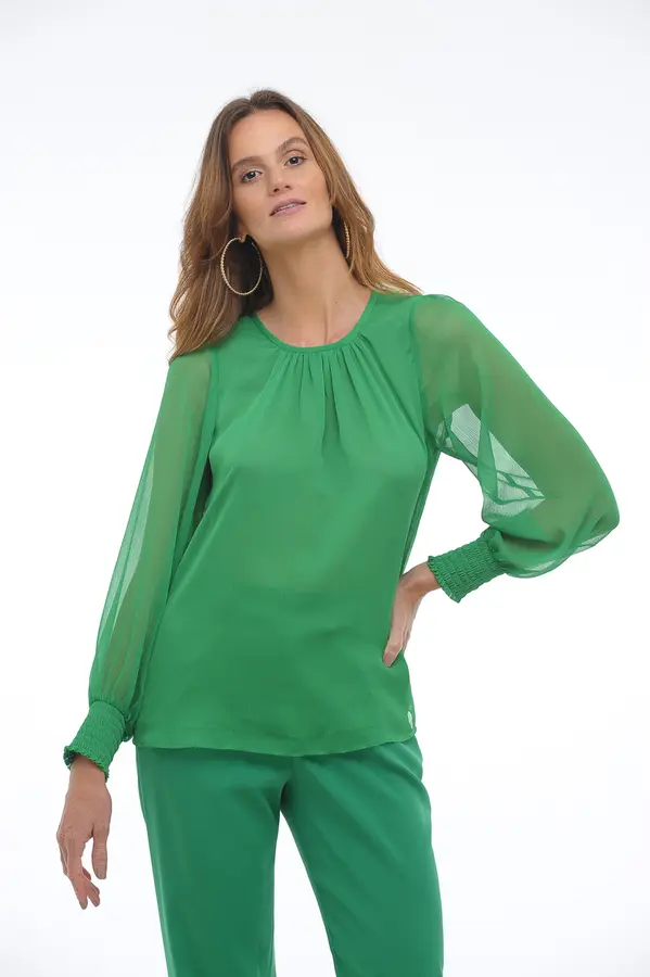 Blusa Decote Franzido Verde Esmeralda