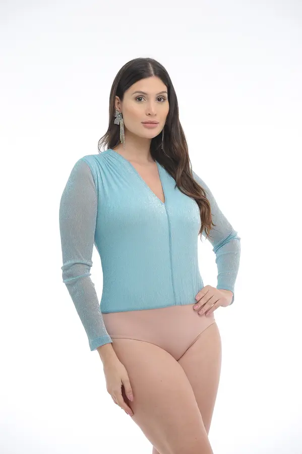Body de Tule Lurex Azul Celeste