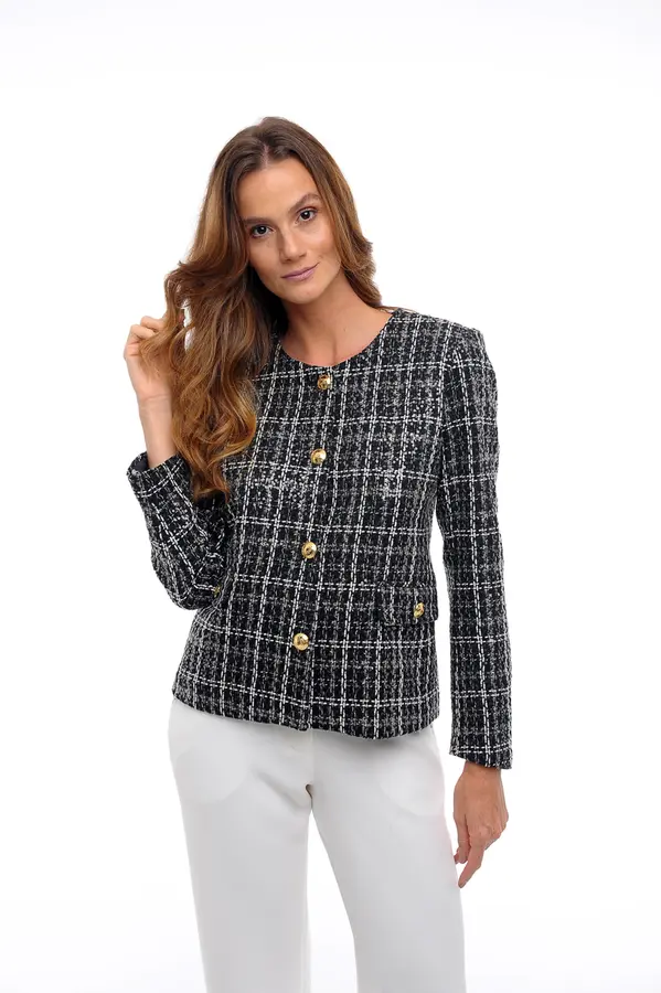 Casaco Tweed Xadrez Preto/off