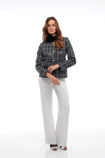Casaco Tweed Xadrez Preto/off