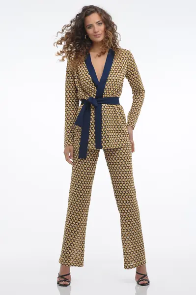 Cardigan Trcot Jacquard Cru/azul/amarelo
