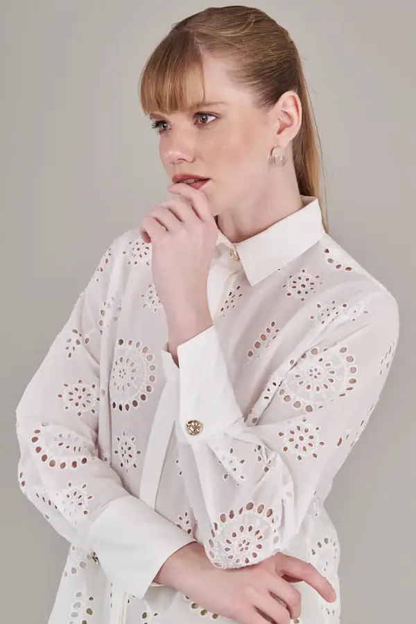 Camisa Algodão Bordado Off White