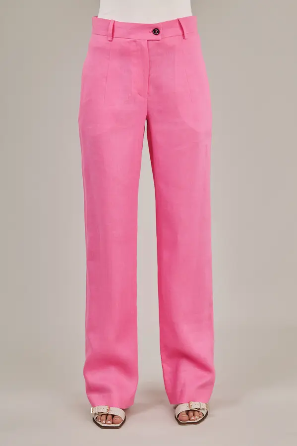 Calca Reta Linho Pink Rose