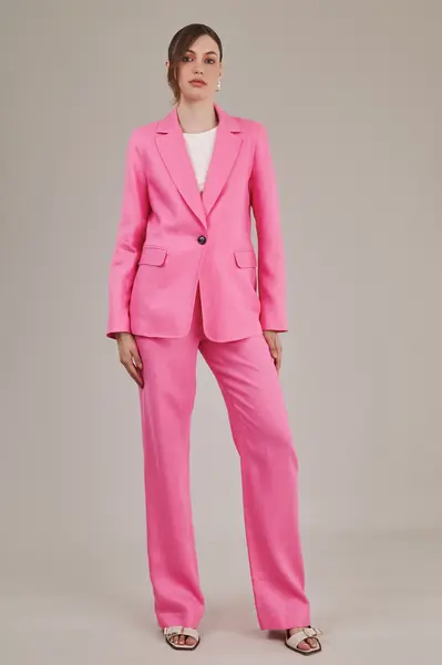 Calca Reta Linho Pink Rose