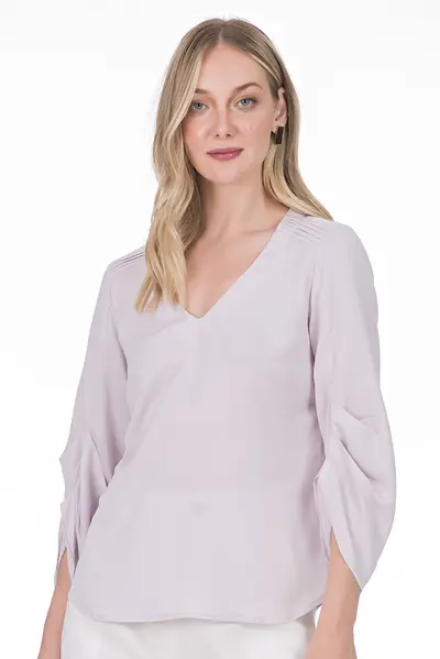 Blusa Crepe Mangas Pregas Ice