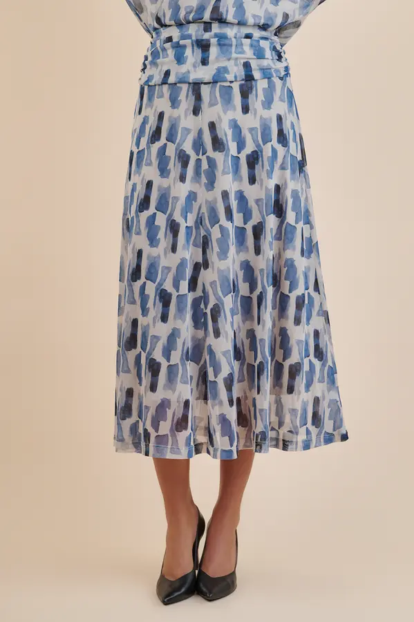 Saia Tule Abstrato Blue Bege/a