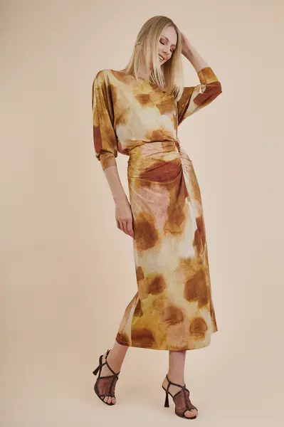 Saia Maxi Print Bege/marrom