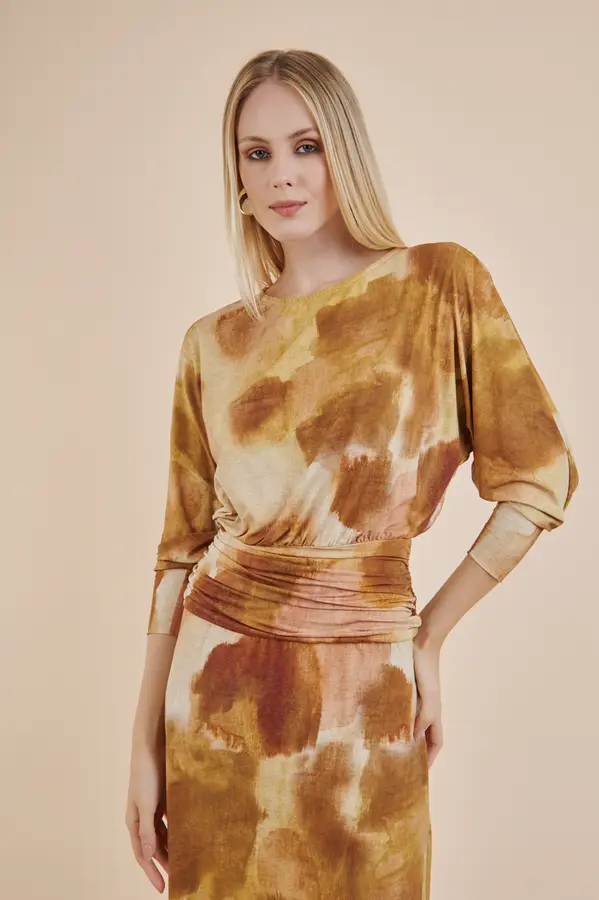 Vestido Maxi Print Bege/marrom