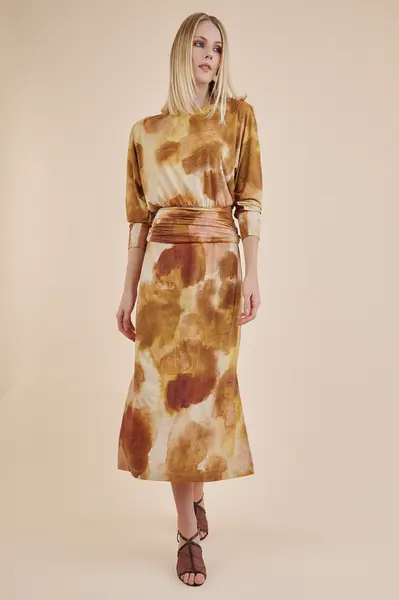 Vestido Maxi Print Bege/marrom