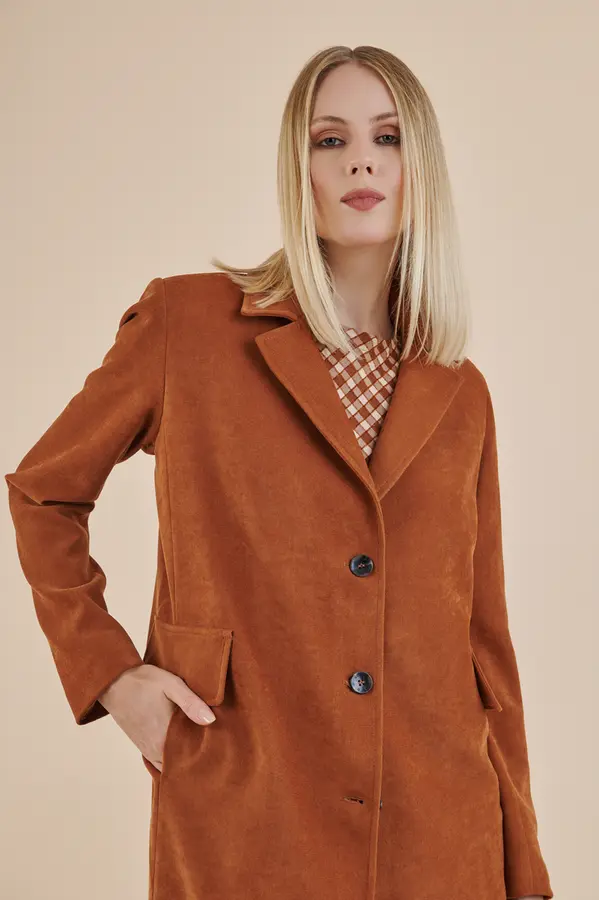 Casaco 7/8 Toque Veludo Carame