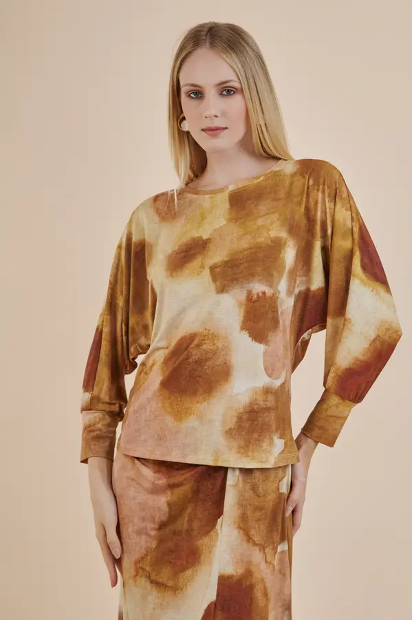 Blusa Maxi Print Bege/marrom