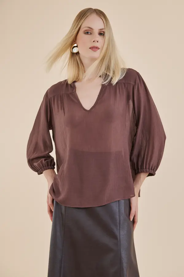 Blusa Gola Mini Babado Cacau