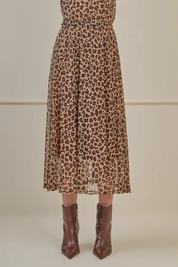 Saia Tule Leopardo Bege/marrom