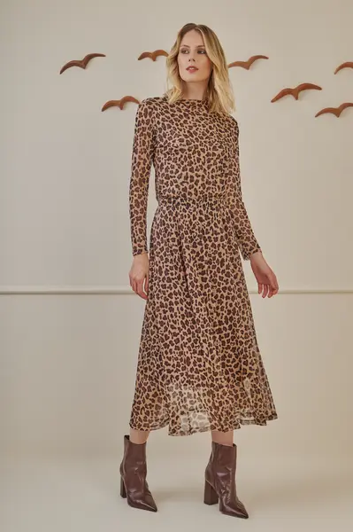 Saia Tule Leopardo Bege/marrom