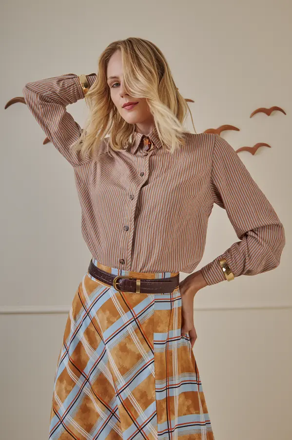 Camisa Listra Mix Caramelo/preto